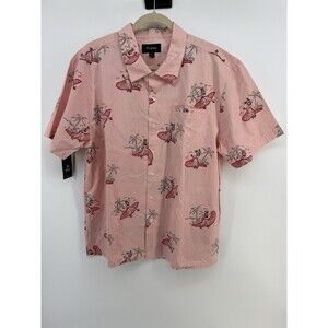 Brixton Men's Button Up Shirt cha cha maracas Print L Cotton pink NWT
